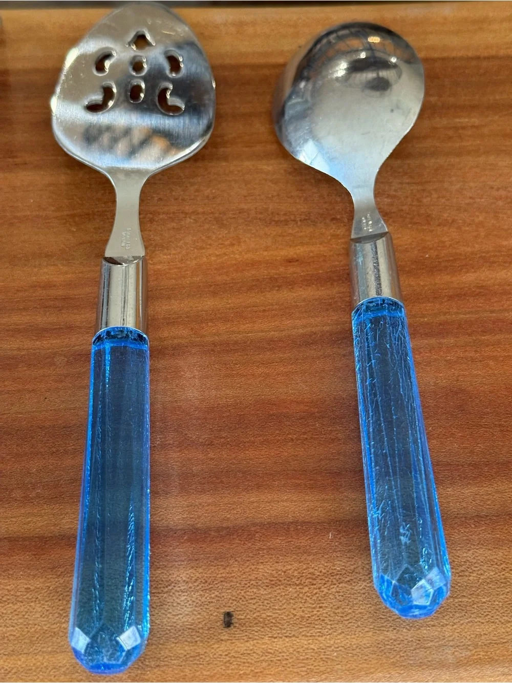 4 Pc Blue Acrylic Handle Stainless Serving Utensil Set Retro MCM